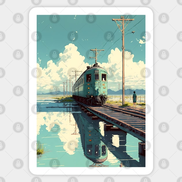 Retro Anime Style Night View Old Japanese Train Sticker by KaPrints